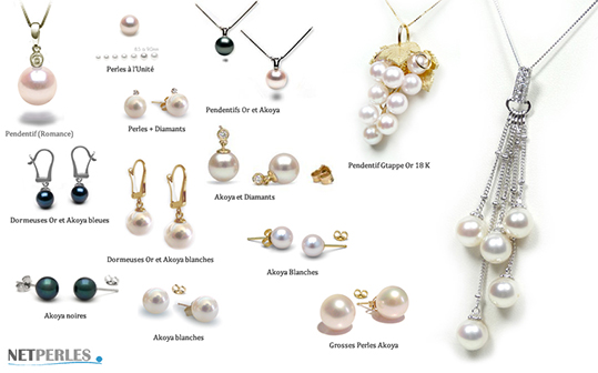 Collezione di gioielli di perle akoya, perle del Giappone, autentiche perle di ostriche perlifere