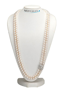 Lunga collana sautoir di perle d'acqua dolce, esempio di collana di perle di misura personalizzata