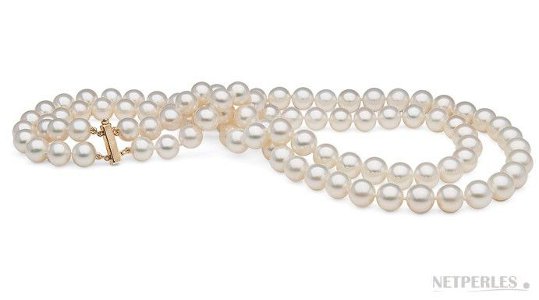 Collana doppio filo 43/45 cm di perle Akoya, 8-8,5 mm, bianche