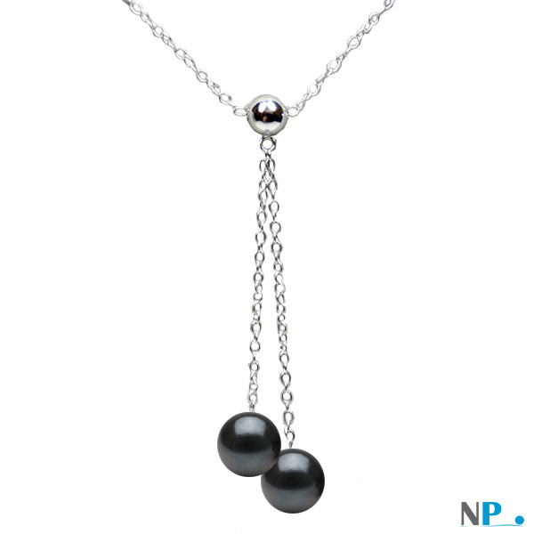 Collana in argento 925 con due perle nere Akoya