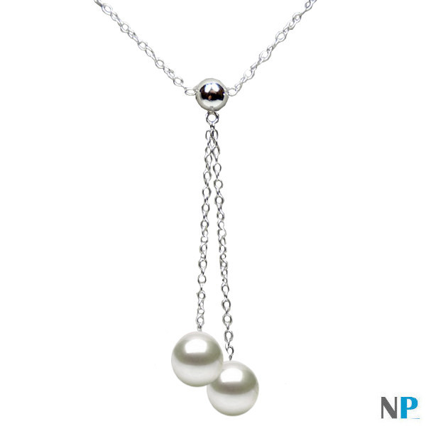 Collana in oro bianco con perle d'acqua dolce bianca e rosa pesca