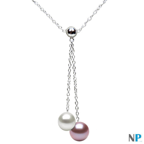 Collana in argento 925 con perle d'acqua dolce bianca e lavanda