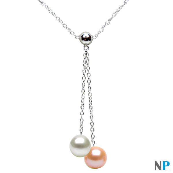 Collana in argento 925 con perle d'acqua dolce bianca e rosa pesca