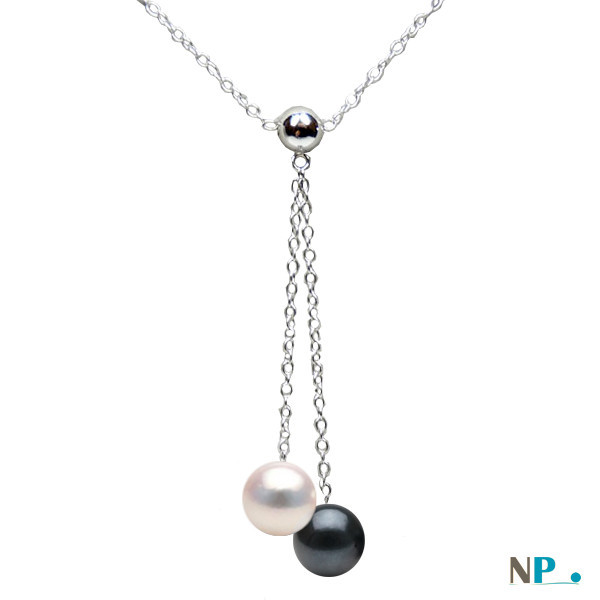 Collana in argento 925 con perle Akoya bianca e nera