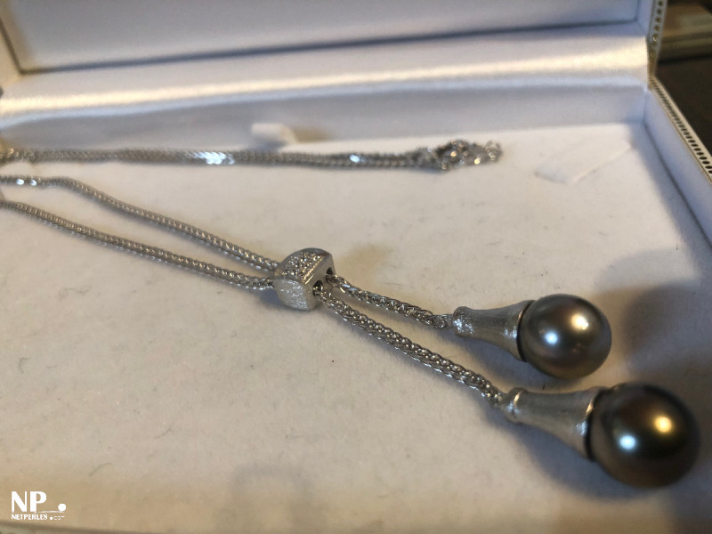 Collana in argento 925 con due perle di Tahiti