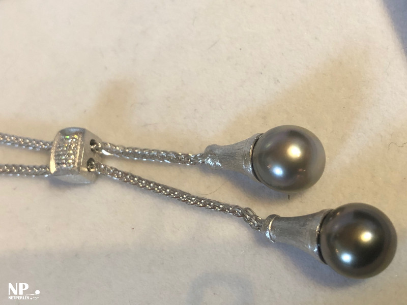 Collana in argento 925 con due perle di Tahiti