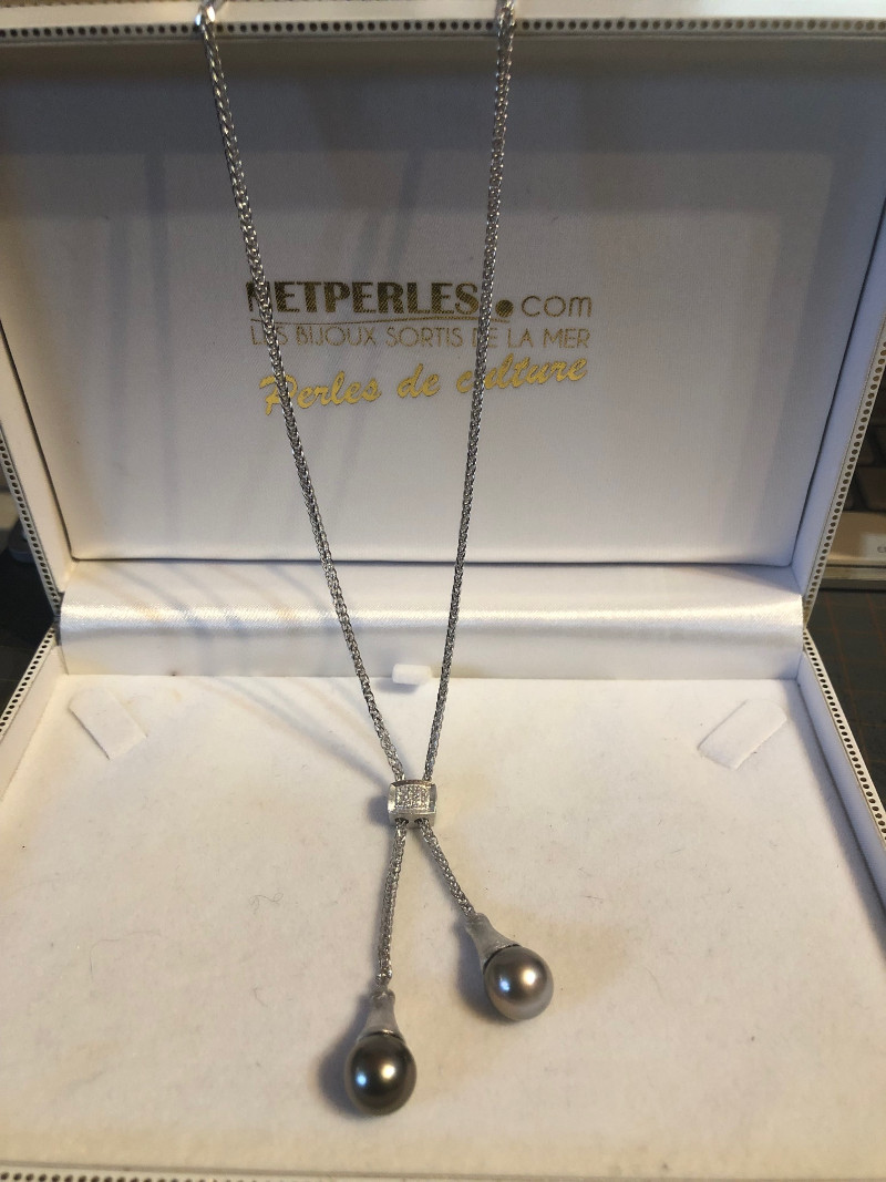 Collana in argento 925 con due perle di Tahiti