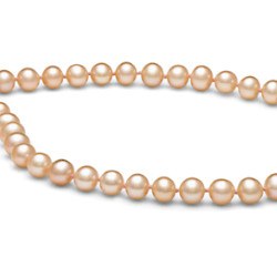 Collana 40 cm di perle d'acqua dolce da 7-8 mm AAA rosa pesca Oro Giallo 14k