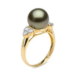 Anello oro 18k perla di Tahiti di qualità AAA e 6 diamanti