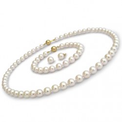 Parure 3 gioielli di perle Akoya 45/18 cm 7-7.5 mm bianche