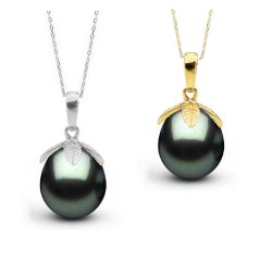 Pendente Oro 18k e perla nera di Tahiti a goccia 10-11 mm AAA