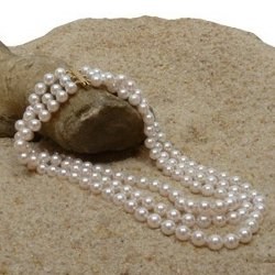Collana Girocollo triplo filo 35 cm perle Akoya bianche 6-6,5 mm