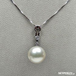  Pendente in oro bianco 18k, diamante e perla Australiana Bianca AAA