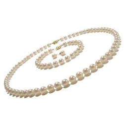 Parure 3 gioielli di perle di coltura Akoya, 45/18 cm 6-6.5 mm bianche