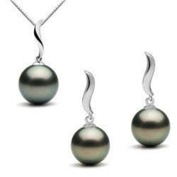 Parure di 2 gioielli: Pendente e Orecchini di perle di Tahiti in Oro 9k