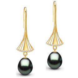 Orecchini oro 9k diamanti con perle di Tahiti Drop (goccia) qualità AAA