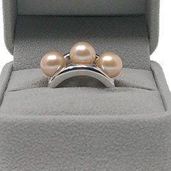 Anello Argento 925 3 perle d'acqua dolce 8-9 mm rosa pesca qualità DOLCEHADAMA Misura 13