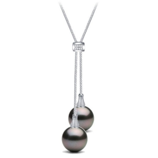 Collana 40-45 cm Argento 925 con Diamanti e perle di Tahti AAA