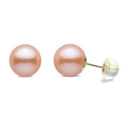 Orecchini oro 18k silicone perle di Acqua Dolce 9-10 mm rosa pesca AAA