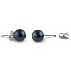 Orecchini di perle di Acqua Dolce 6-7 mm nere AAA riflessi blu scuro Oro bianco 14k