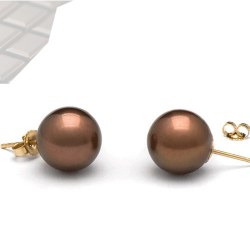 Orecchini oro 14k perle di Acqua Dolce 8-9 mm Cioccolato AAA