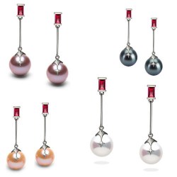Orecchini in Argento 925 Rubini e Perle d'acqua dolce 9-10 mm AAA