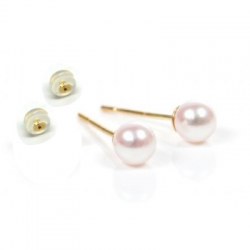 Orecchini Oro giallo 18k e silicone piccole perle acqua dolce 3-4 mm bianche AAA