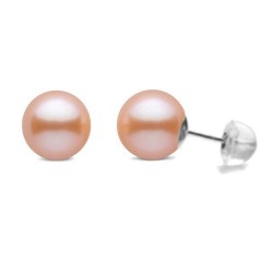 Orecchini oro bianco 18k silicone perle di Acqua Dolce 6-7 mm rosa pesca AAA
