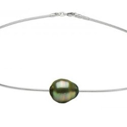 Cavo 40 cm, Ø 1.2 mm, argento 925 con perla barocca di Tahiti