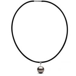 Collanina in Caucciù nero 5 mm con pendente in Argento e perla di Tahiti 