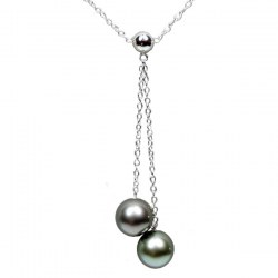 Collana Argento 925 40 cm con 2 Perle di Tahiti AAA