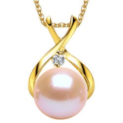 Pendente oro 9k diamante con perla pesca 7-8 mm DOLCEHADAMA catenina 45 cm oro 18k