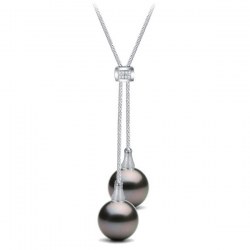 Collana 40-45 cm Argento 925 con Diamanti e perle di Tahti 9-10 mm AAA