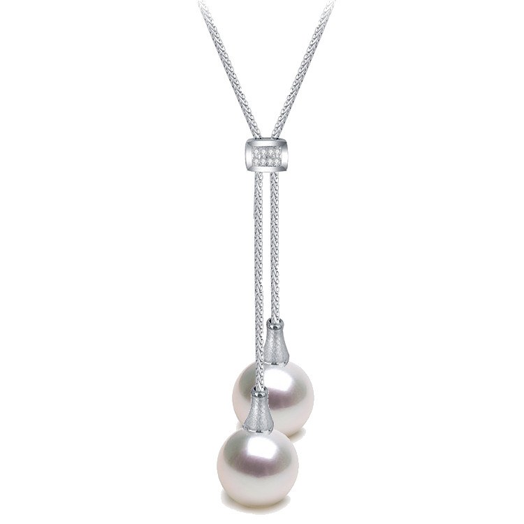 Collana 40-45 cm Argento 925 con Diamanti e perle di Tahti AAA