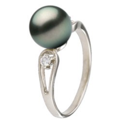 Anello Argento 925 e diamanti con perla nera di Tahiti qualità AAA